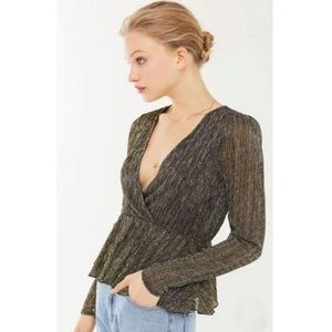 Urban Outfitters UO Kenzie Sparkly Surplice Peplum Top, sz Small